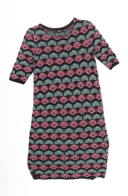 George Womens Black Geometric Viscose A-Line Size 12 Round Neck Pullover