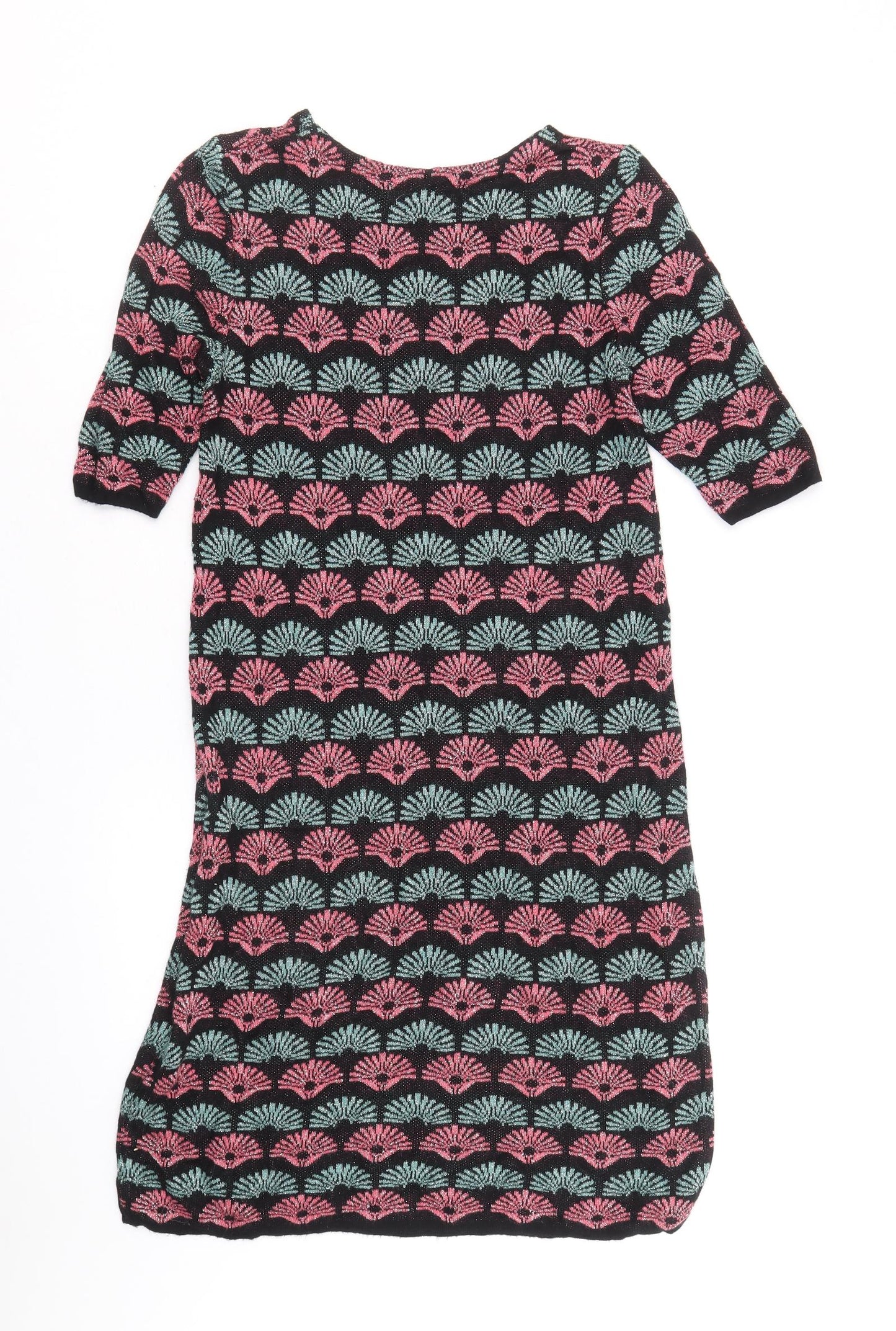 George Womens Black Geometric Viscose A-Line Size 12 Round Neck Pullover