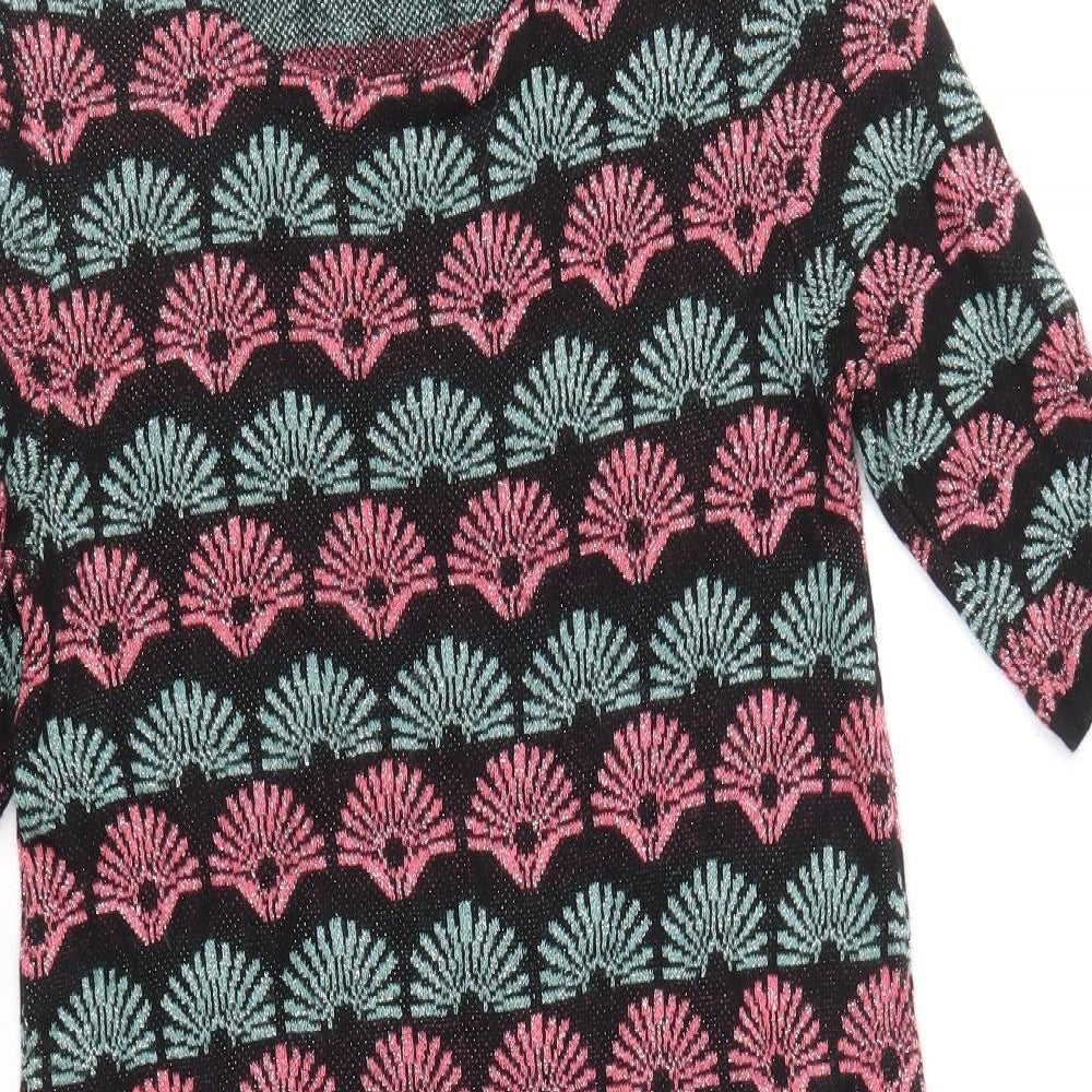 George Womens Black Geometric Viscose A-Line Size 12 Round Neck Pullover