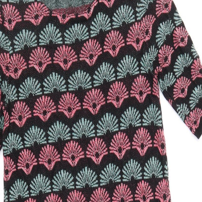 George Womens Black Geometric Viscose A-Line Size 12 Round Neck Pullover