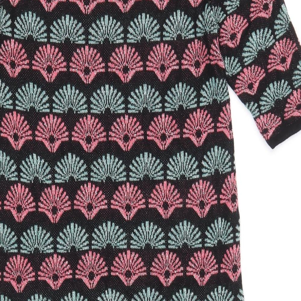 George Womens Black Geometric Viscose A-Line Size 12 Round Neck Pullover