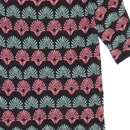 George Womens Black Geometric Viscose A-Line Size 12 Round Neck Pullover