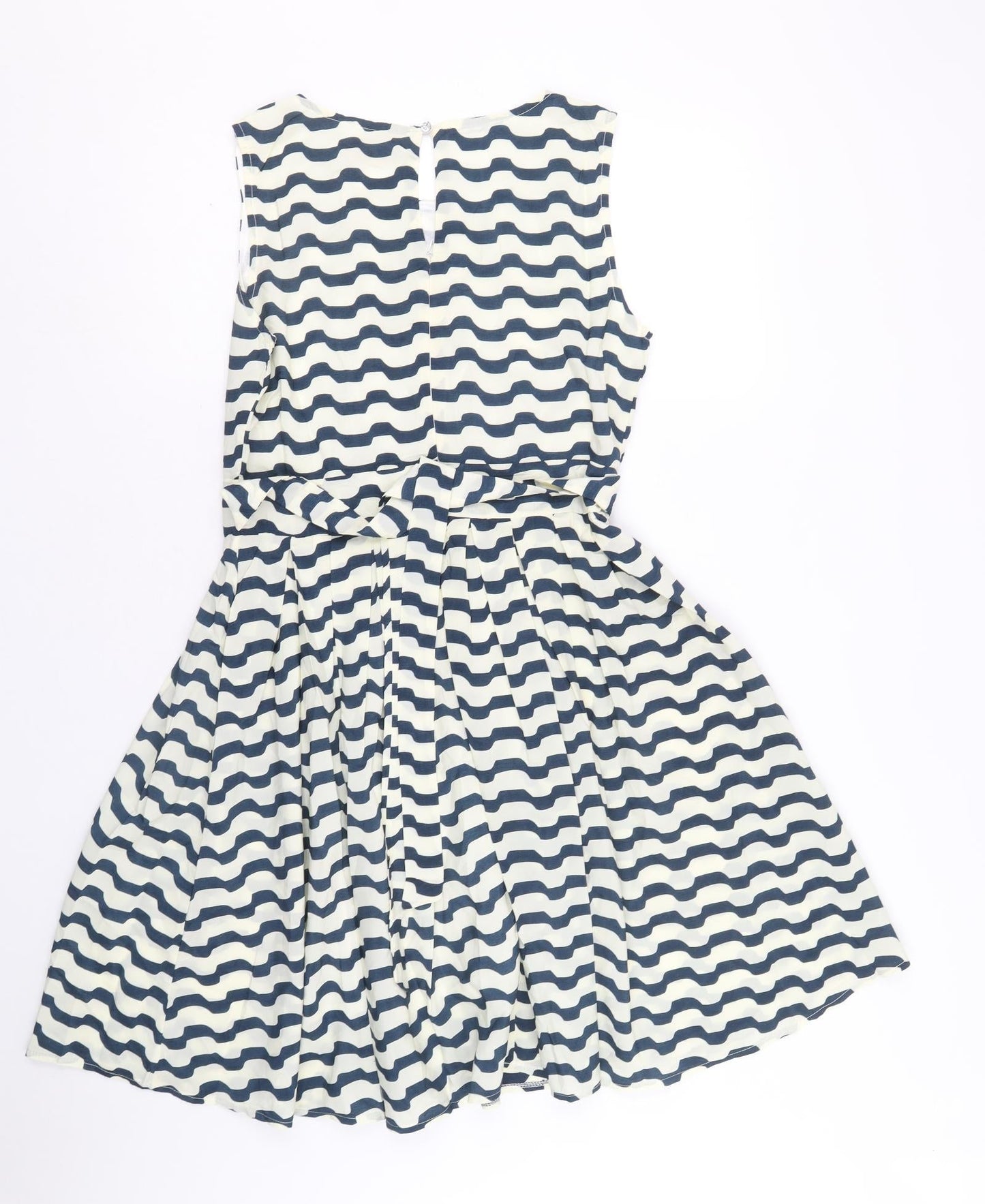 Aansari Womens Blue Geometric Polyester Fit & Flare Size L Round Neck Button