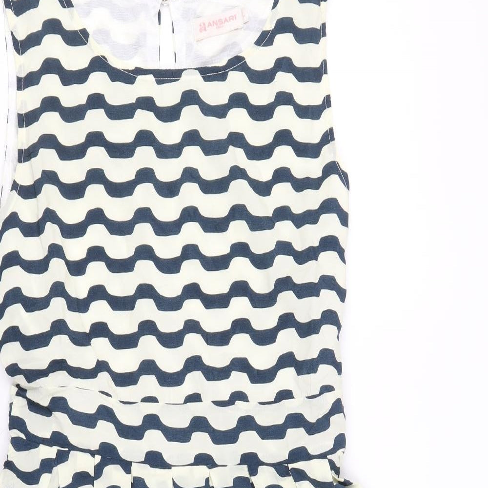 Aansari Womens Blue Geometric Polyester Fit & Flare Size L Round Neck Button