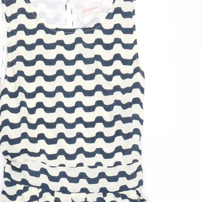Aansari Womens Blue Geometric Polyester Fit & Flare Size L Round Neck Button
