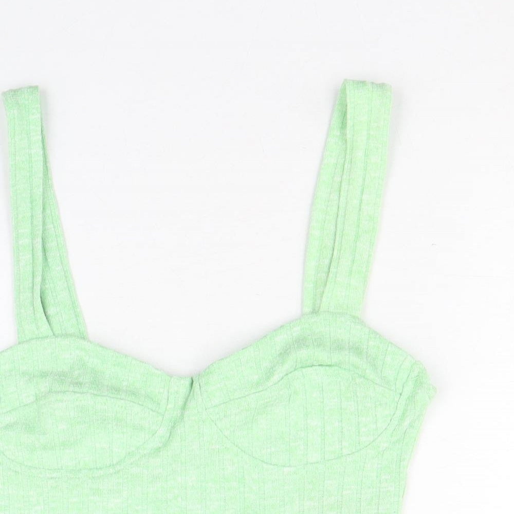 Womens UK Size XS Monki Green Cropped Tank