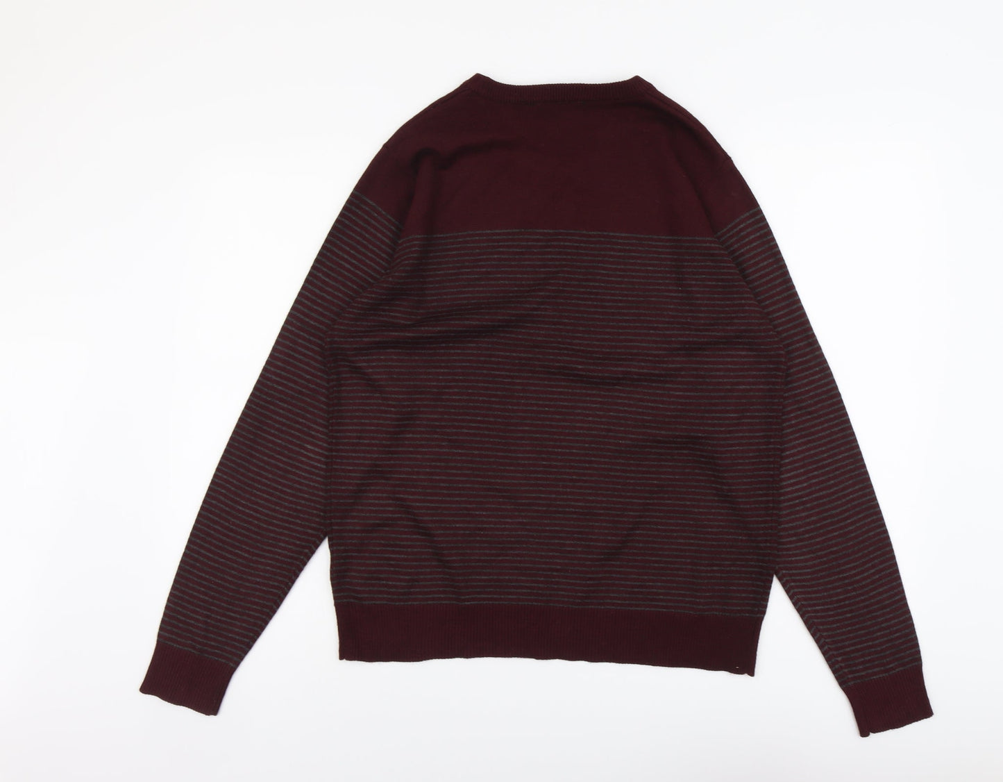 Cedar Wood State Mens Red Round Neck Striped Acrylic Pullover Jumper Size L Long Sleeve