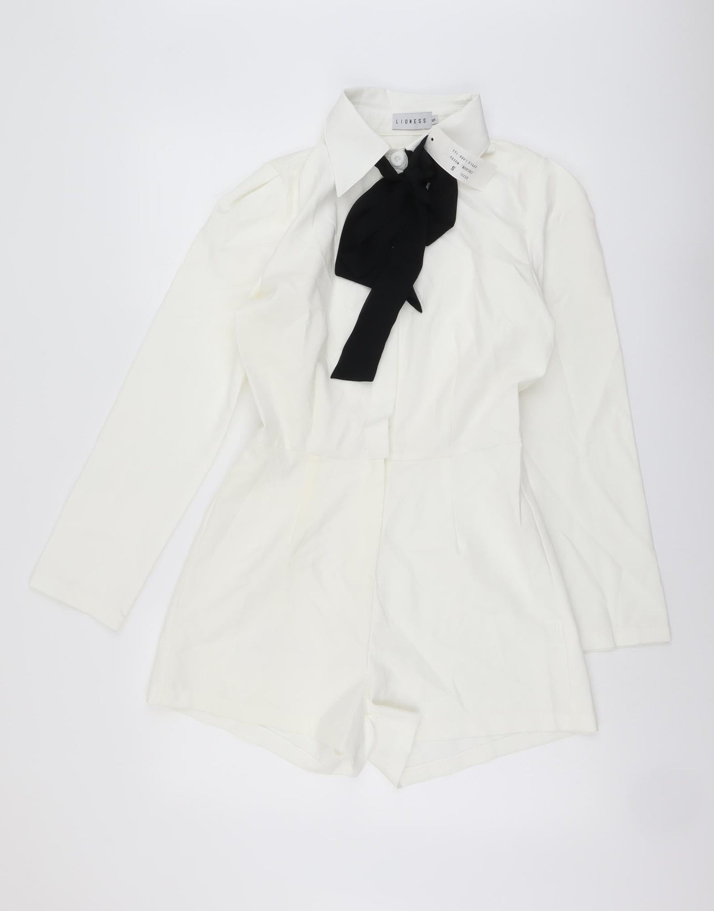 Lioness Womens Ivory Polyester Playsuit One-Piece Size S Button - Pussy Bow Neck