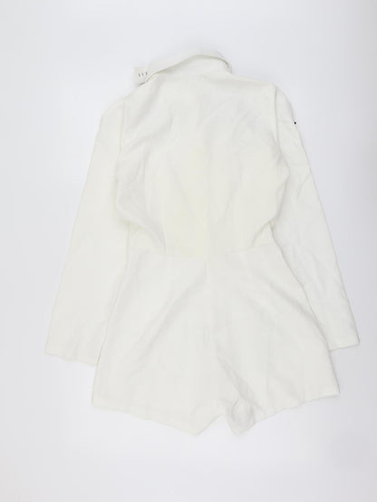 Lioness Womens Ivory Polyester Playsuit One-Piece Size S Button - Pussy Bow Neck