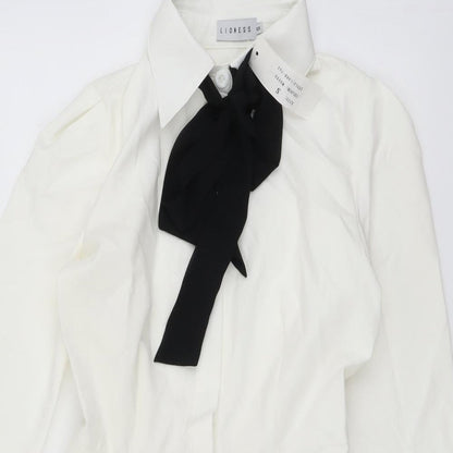 Lioness Womens Ivory Polyester Playsuit One-Piece Size S Button - Pussy Bow Neck