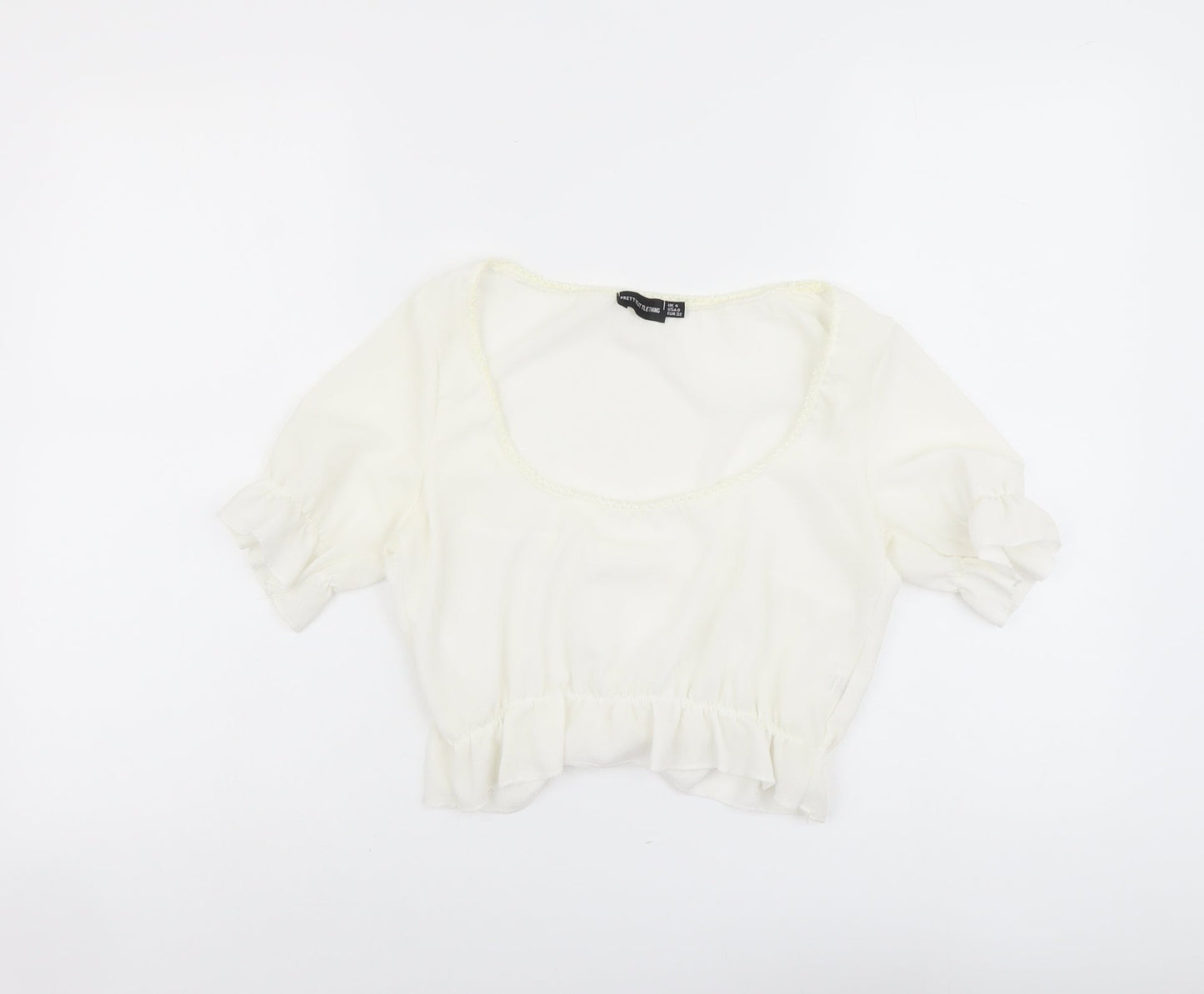 Womens UK Size 4 PRETTYLITTLETHING Ivory Cropped Blouse