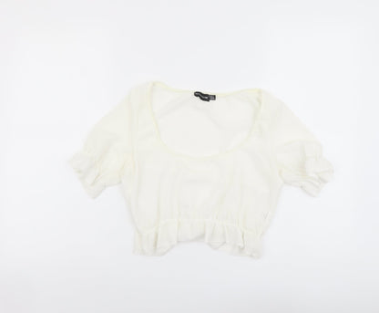 Womens UK Size 4 PRETTYLITTLETHING Ivory Cropped Blouse