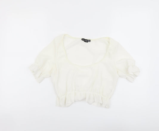 Womens UK Size 4 PRETTYLITTLETHING Ivory Cropped Blouse