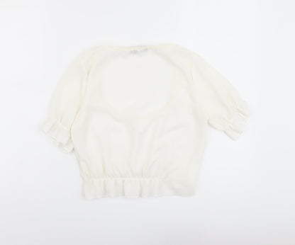 Womens UK Size 4 PRETTYLITTLETHING Ivory Cropped Blouse