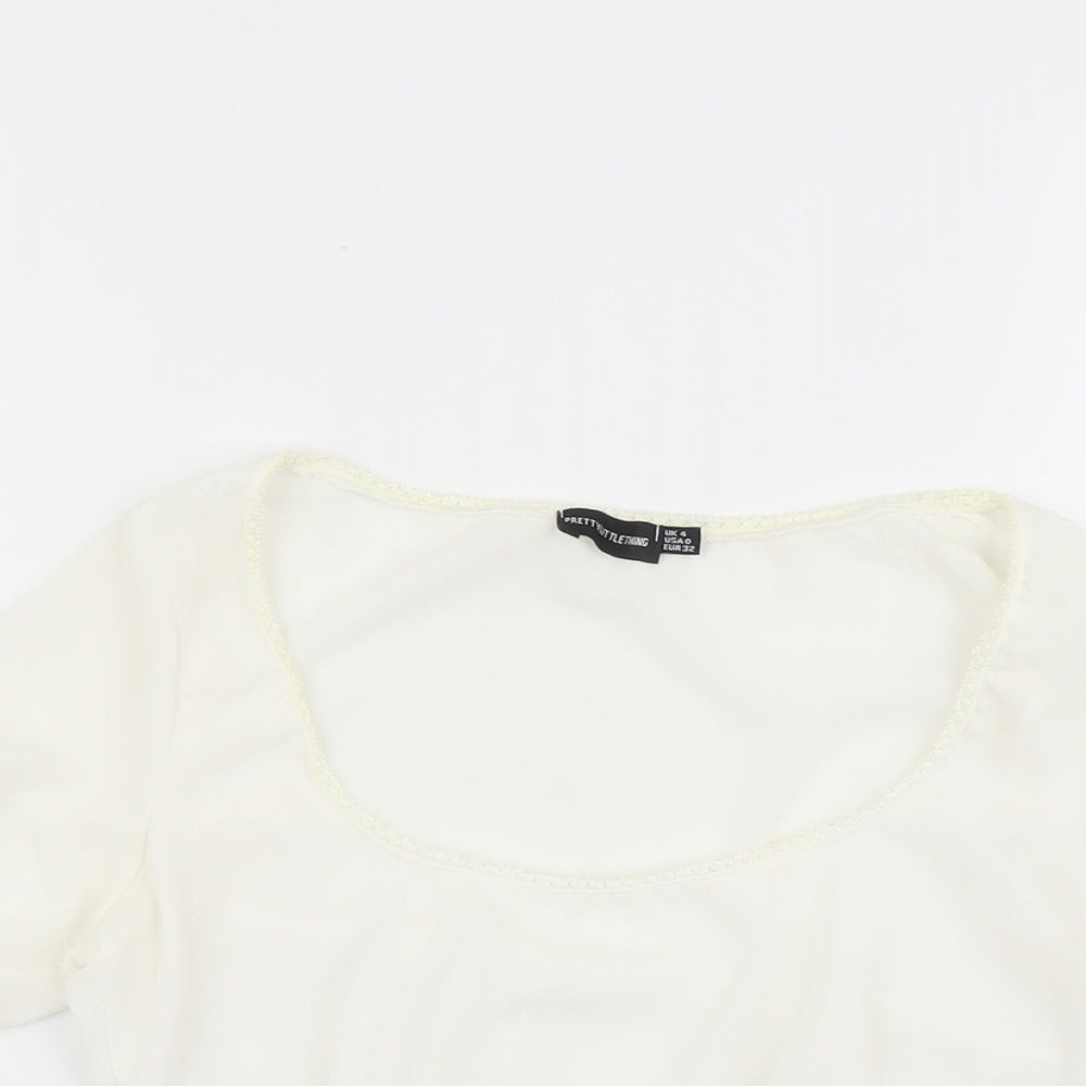 Womens UK Size 4 PRETTYLITTLETHING Ivory Cropped Blouse