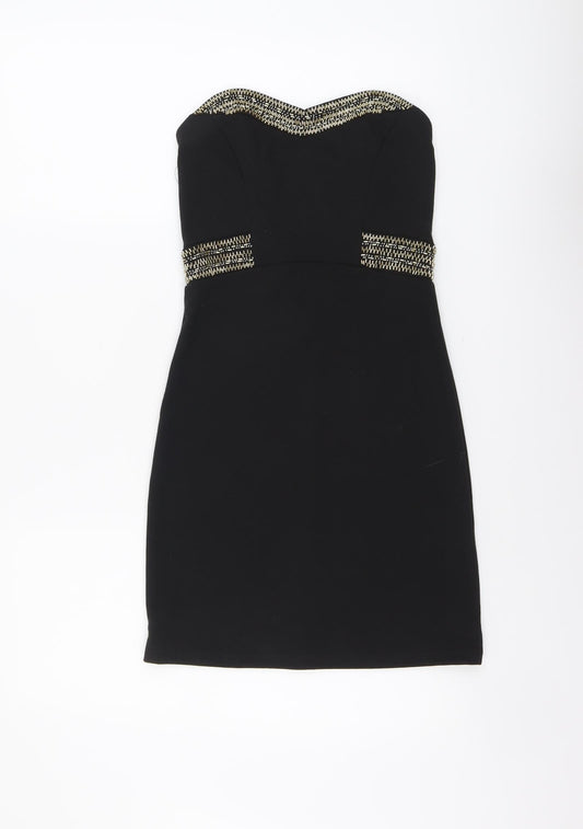 TFNC London Womens Black Viscose Bodycon Size XS Sweetheart Zip