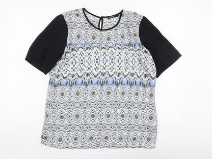 Autograph Womens Black Geometric Polyester Basic T-Shirt Size 12 Round Neck