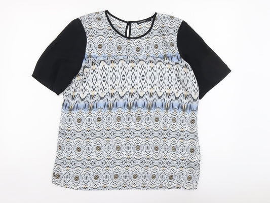 Autograph Womens Black Geometric Polyester Basic T-Shirt Size 12 Round Neck