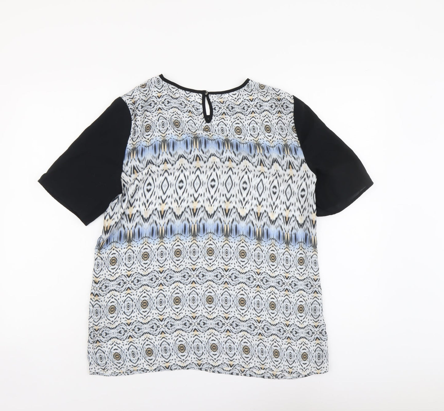 Autograph Womens Black Geometric Polyester Basic T-Shirt Size 12 Round Neck