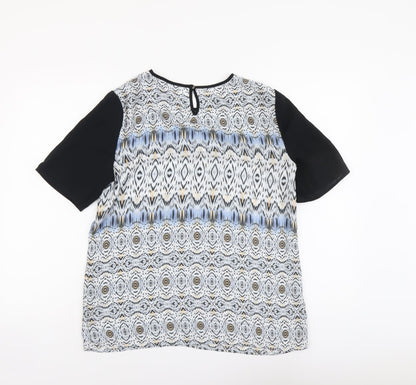 Autograph Womens Black Geometric Polyester Basic T-Shirt Size 12 Round Neck