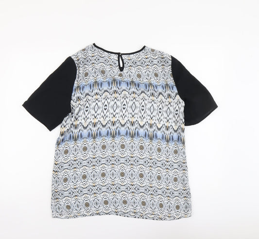 Autograph Womens Black Geometric Polyester Basic T-Shirt Size 12 Round Neck