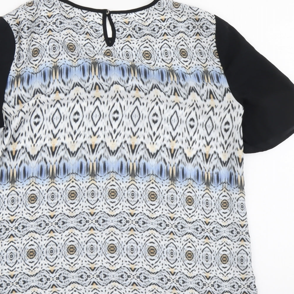 Autograph Womens Black Geometric Polyester Basic T-Shirt Size 12 Round Neck