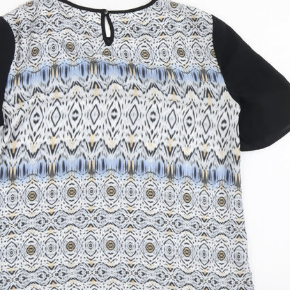 Autograph Womens Black Geometric Polyester Basic T-Shirt Size 12 Round Neck