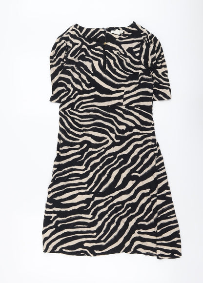 H&M Womens Black Animal Print Viscose A-Line Size 8 Round Neck Zip - Tiger Pattern