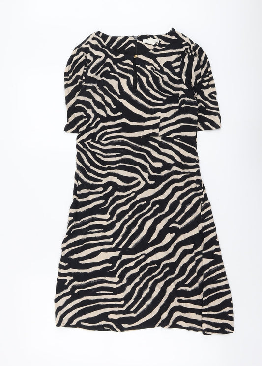 H&M Womens Black Animal Print Viscose A-Line Size 8 Round Neck Zip - Tiger Pattern