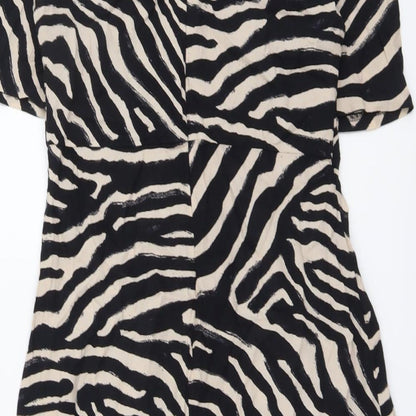 H&M Womens Black Animal Print Viscose A-Line Size 8 Round Neck Zip - Tiger Pattern