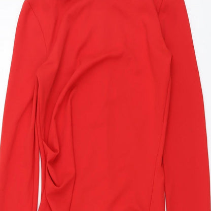 Zara Womens Red Polyester A-Line Size S Round Neck Zip