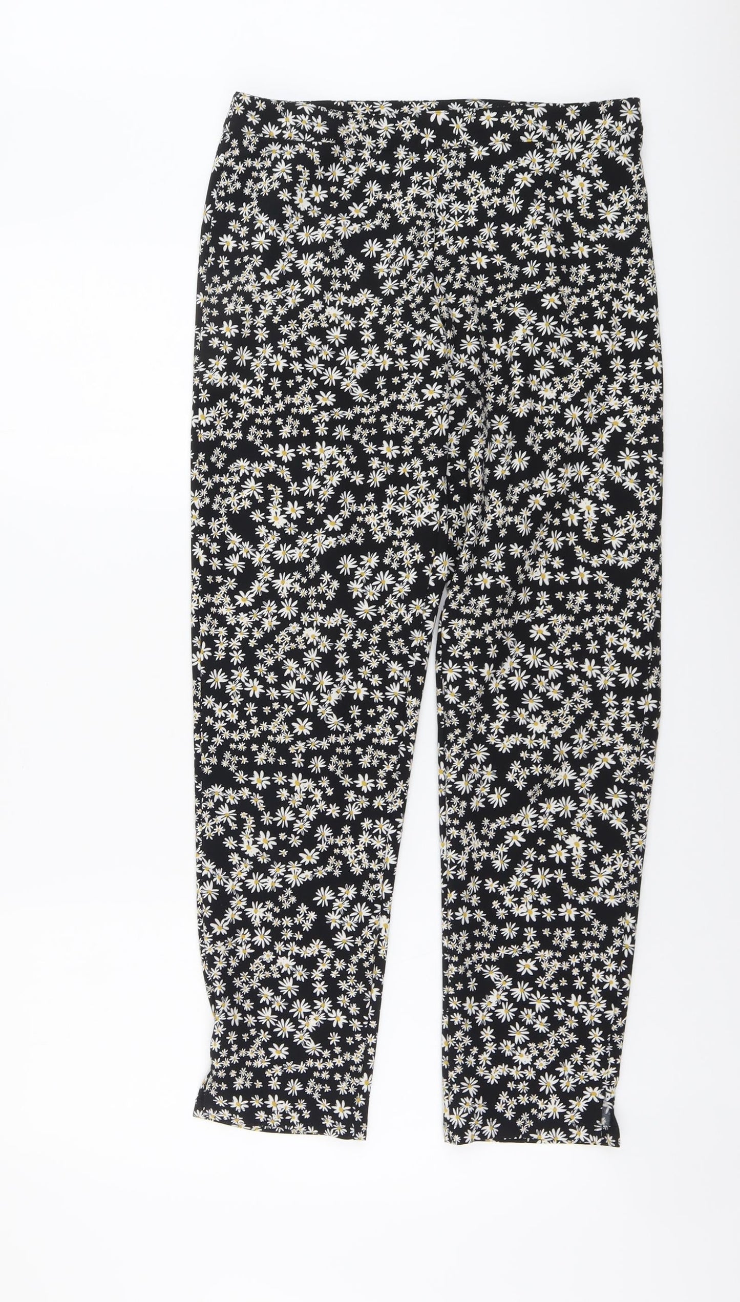 Only Womens Black Floral Polyester Trousers Size 8 L29 in Regular Zip