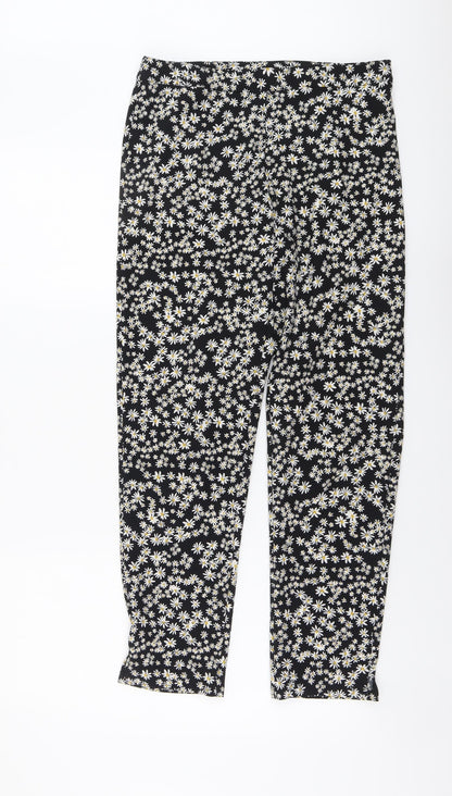 Only Womens Black Floral Polyester Trousers Size 8 L29 in Regular Zip