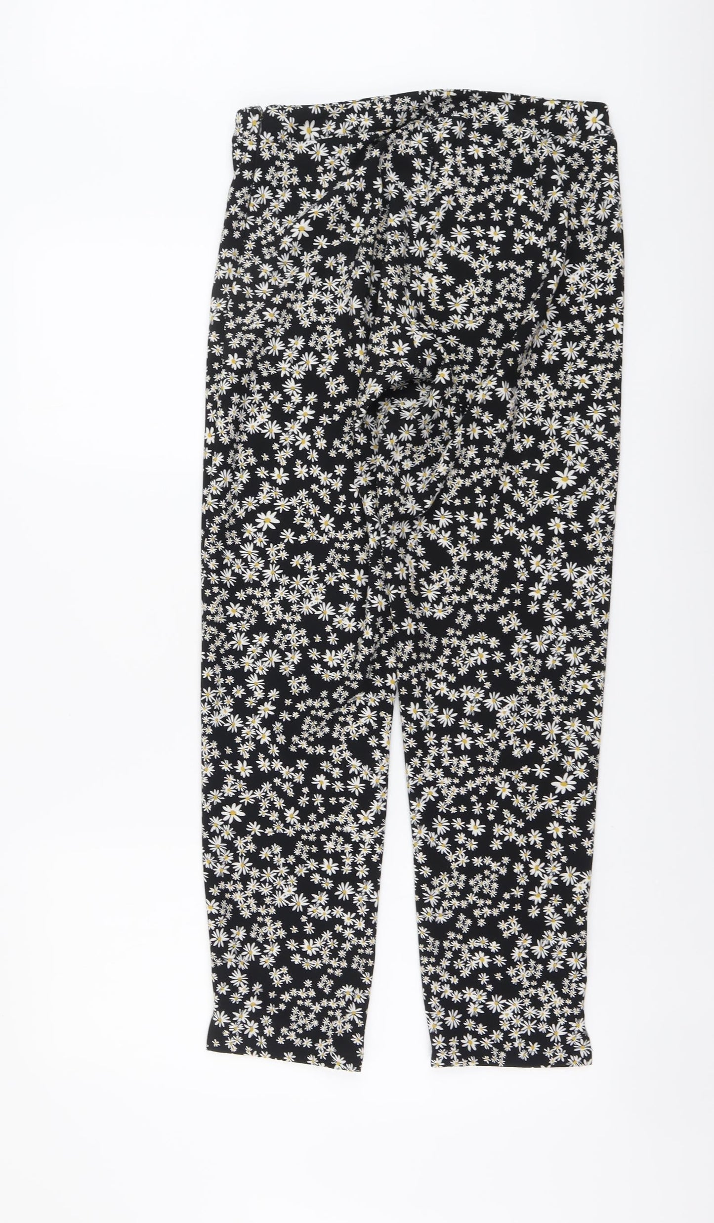 Only Womens Black Floral Polyester Trousers Size 8 L29 in Regular Zip