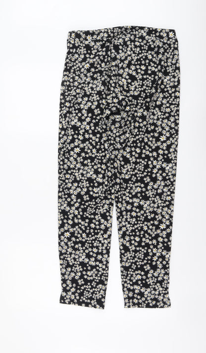 Only Womens Black Floral Polyester Trousers Size 8 L29 in Regular Zip