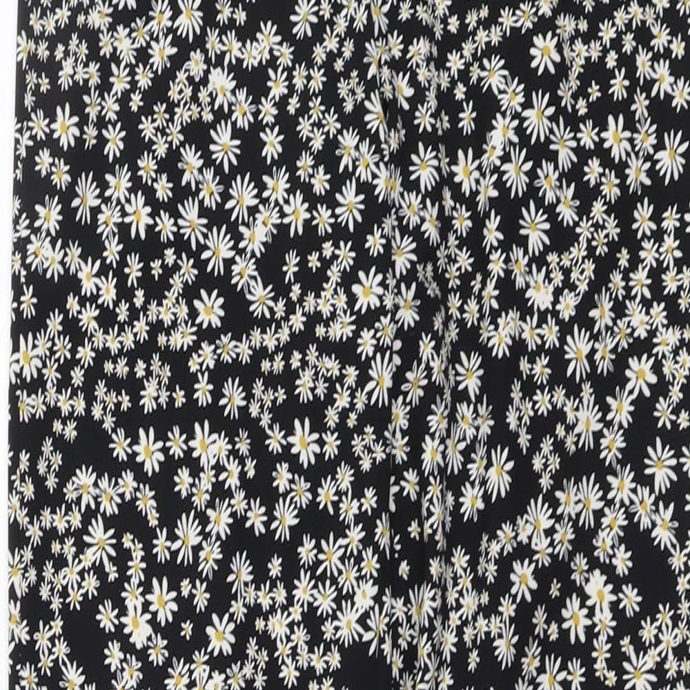 Only Womens Black Floral Polyester Trousers Size 8 L29 in Regular Zip