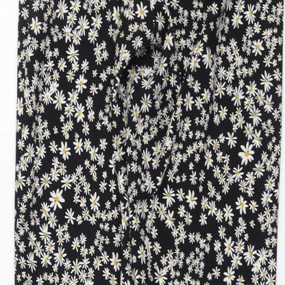 Only Womens Black Floral Polyester Trousers Size 8 L29 in Regular Zip