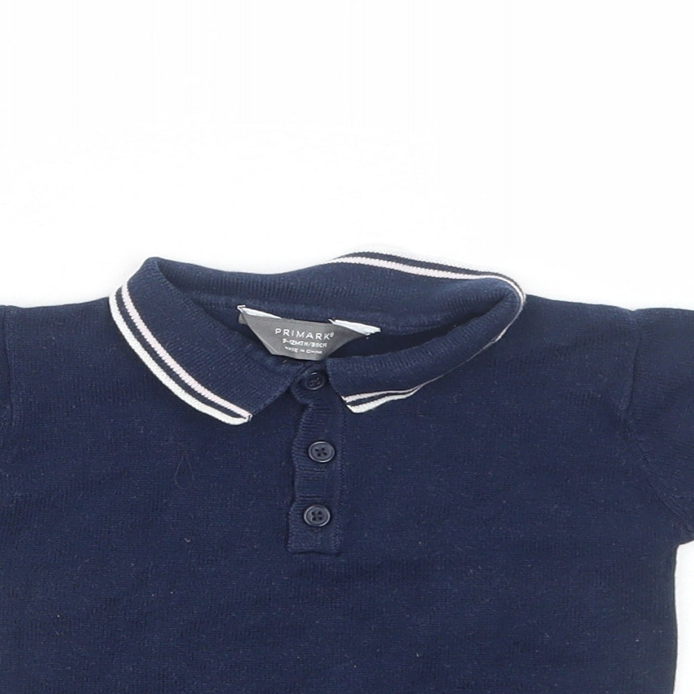 Primark Boys Blue Cotton Basic Polo Size 9-12 Months Collared Pullover