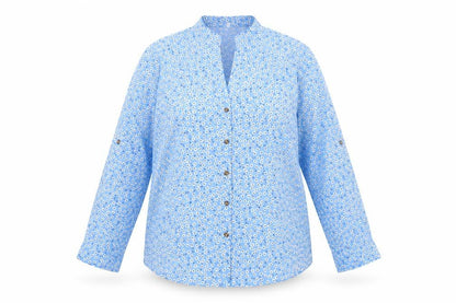 Preworn Womens Blue Floral Polyester Basic Button-Up Size 3XL V-Neck