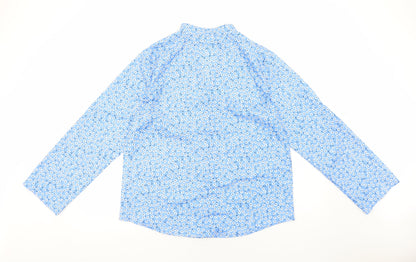 Preworn Womens Blue Floral Polyester Basic Button-Up Size 3XL V-Neck