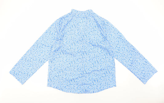 Preworn Womens Blue Floral Polyester Basic Button-Up Size 3XL V-Neck
