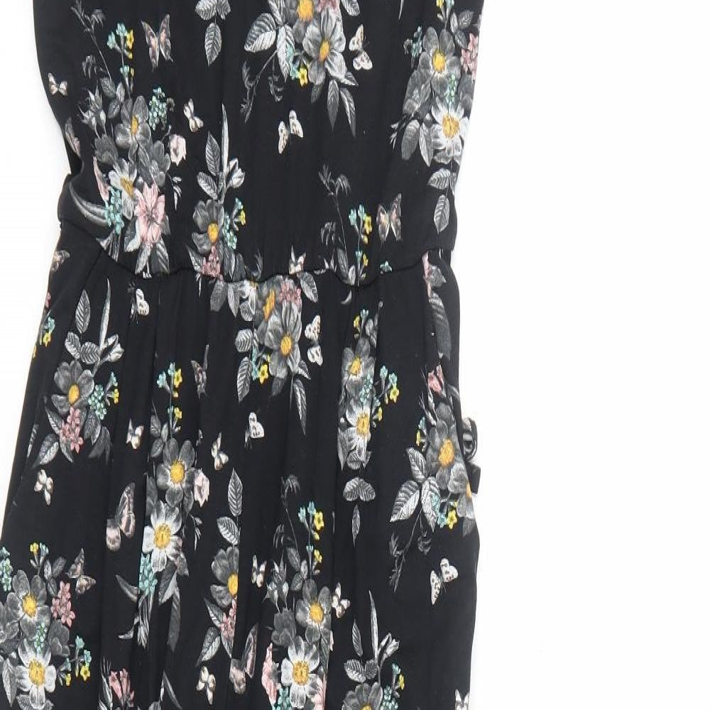 Oasis Womens Black Floral Viscose Jumpsuit One-Piece Size XS Pullover - Cold Shoulder