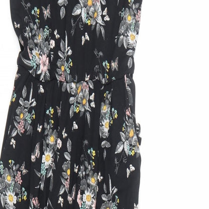 Oasis Womens Black Floral Viscose Jumpsuit One-Piece Size XS Pullover - Cold Shoulder
