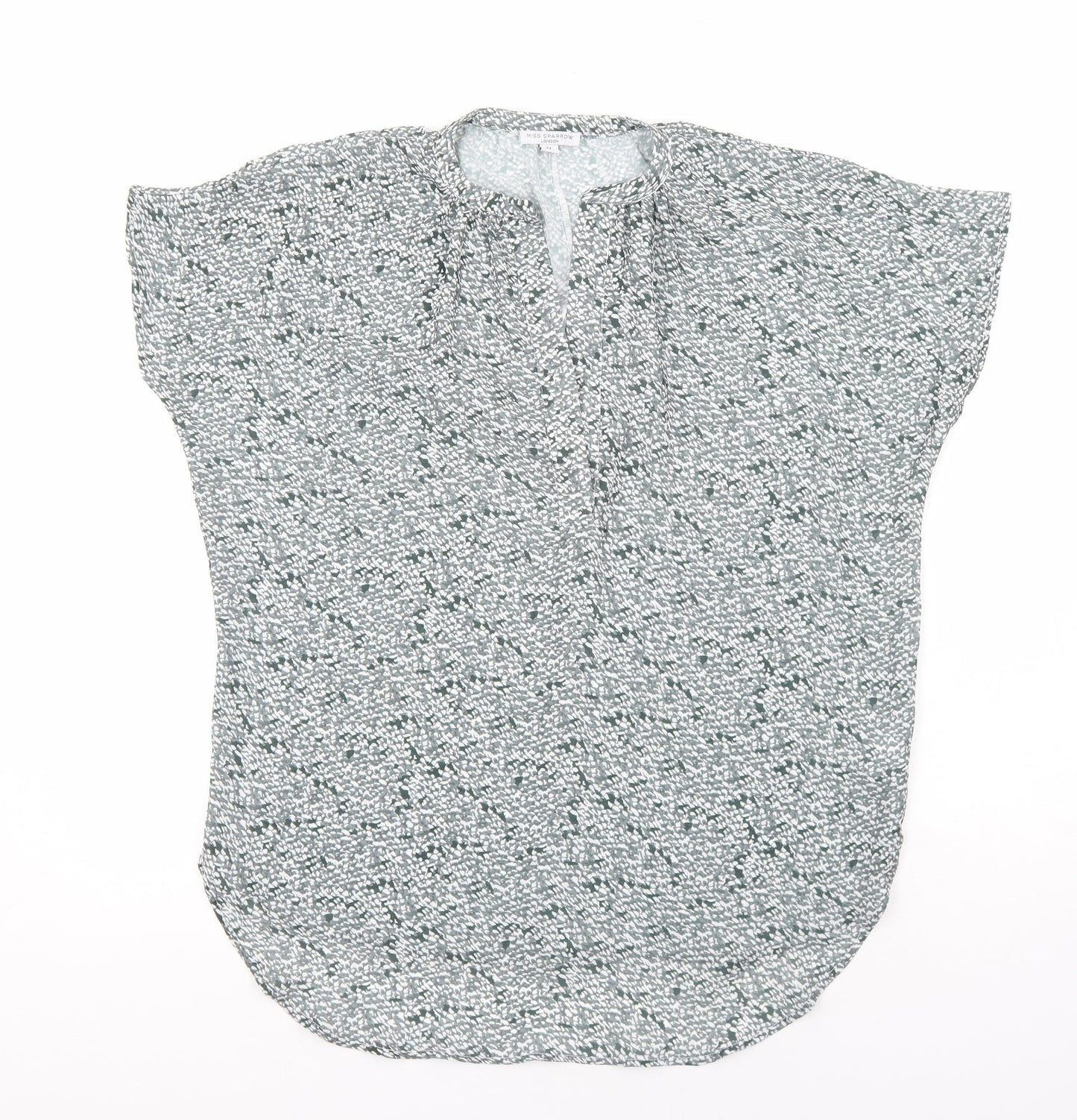 Miss Sparrow Womens Green Geometric Polyester Tunic Blouse Size M V-Neck