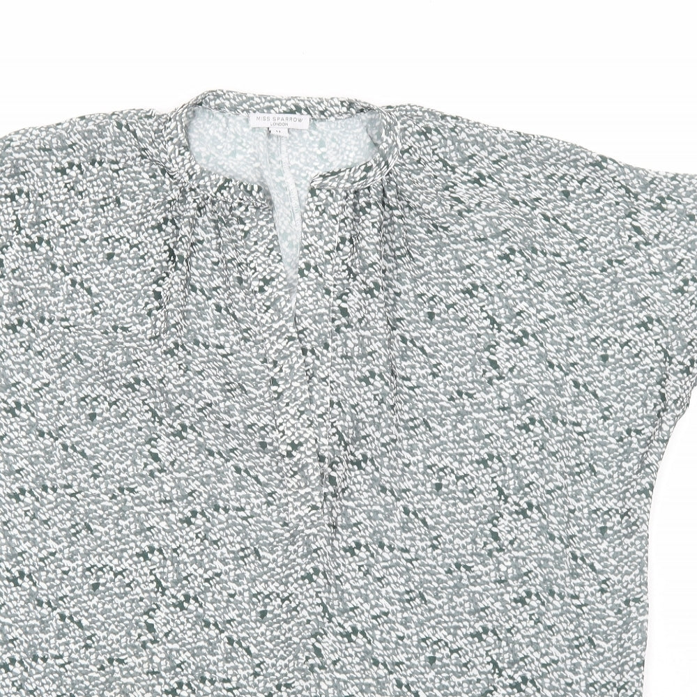 Miss Sparrow Womens Green Geometric Polyester Tunic Blouse Size M V-Neck