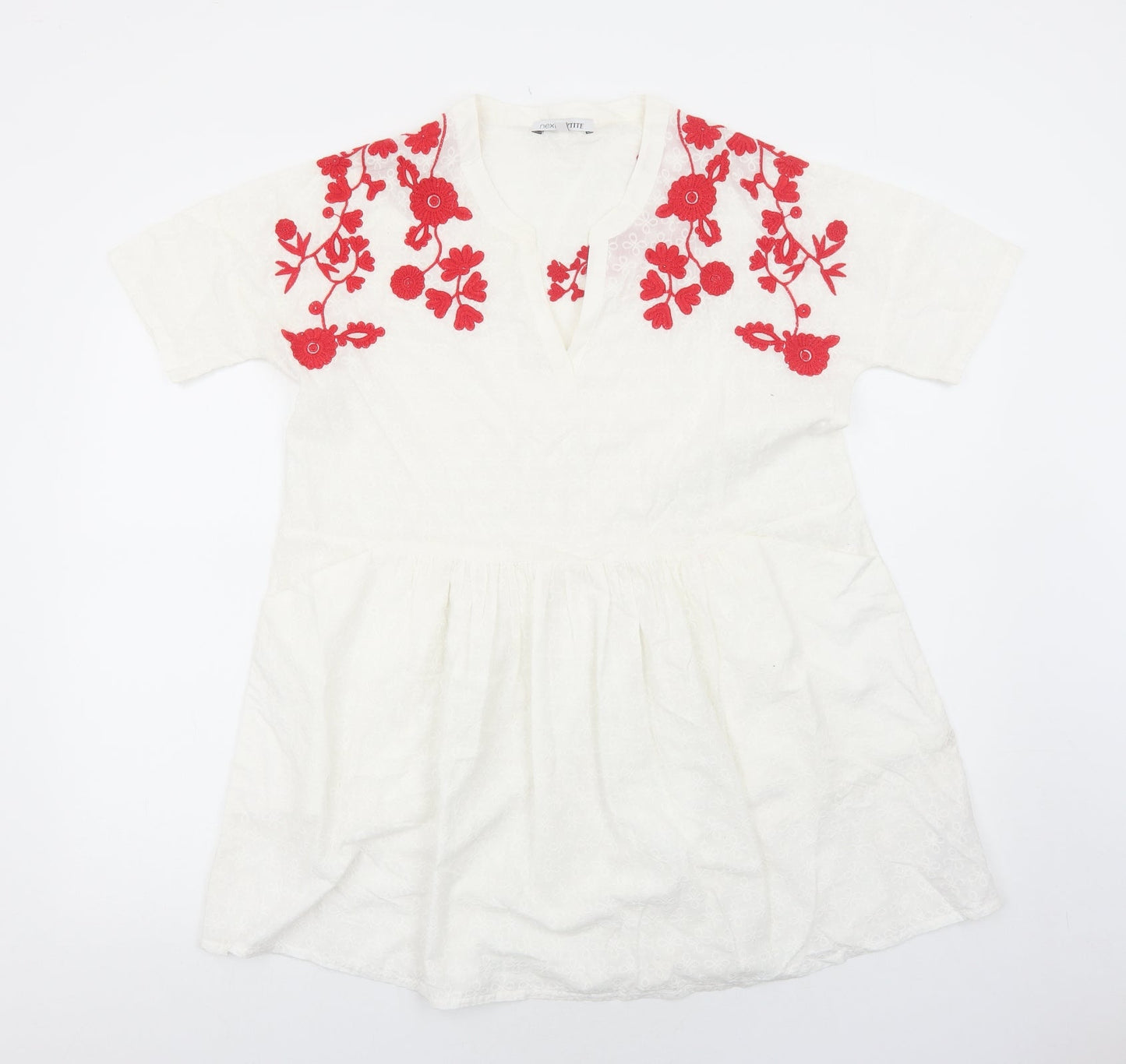 NEXT Womens White Cotton A-Line Size S V-Neck Pullover