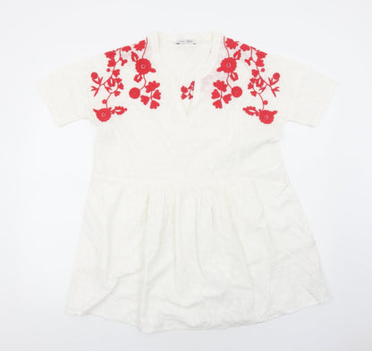 NEXT Womens White Cotton A-Line Size S V-Neck Pullover