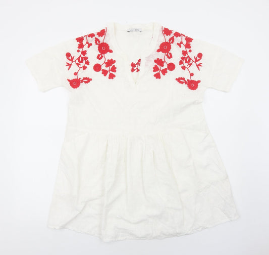 NEXT Womens White Cotton A-Line Size S V-Neck Pullover