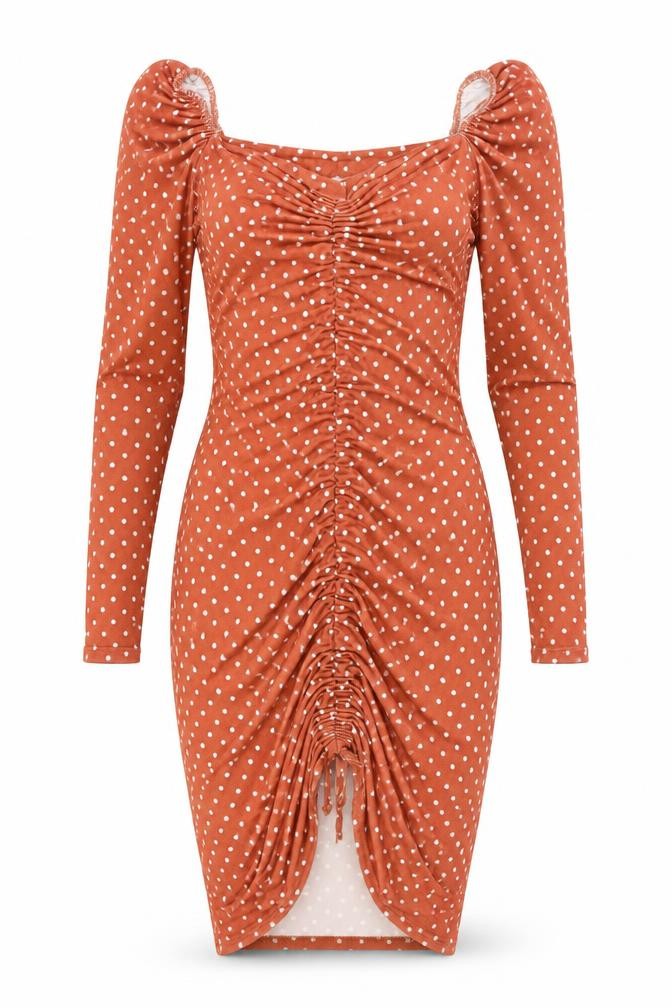 PRETTYLITTLETHING Womens Orange Polka Dot Polyester Bodycon Size 8 V-Neck Pullover