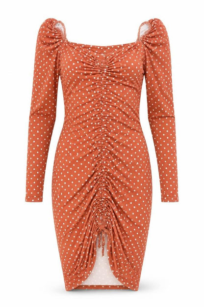 PRETTYLITTLETHING Womens Orange Polka Dot Polyester Bodycon Size 8 V-Neck Pullover